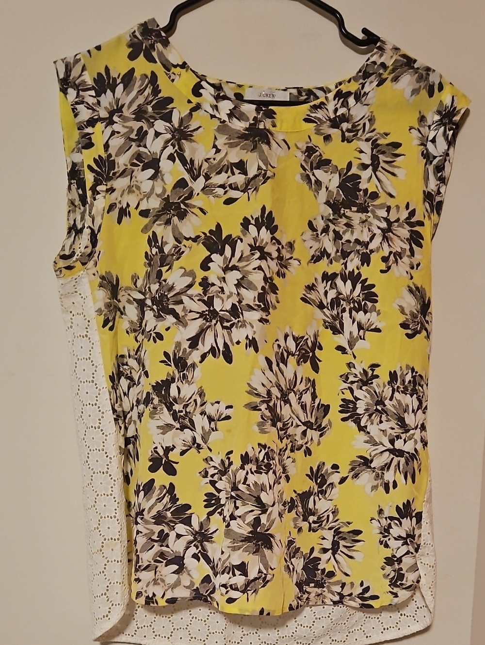 J. Crew Yellow Floral Lace-Back Tank